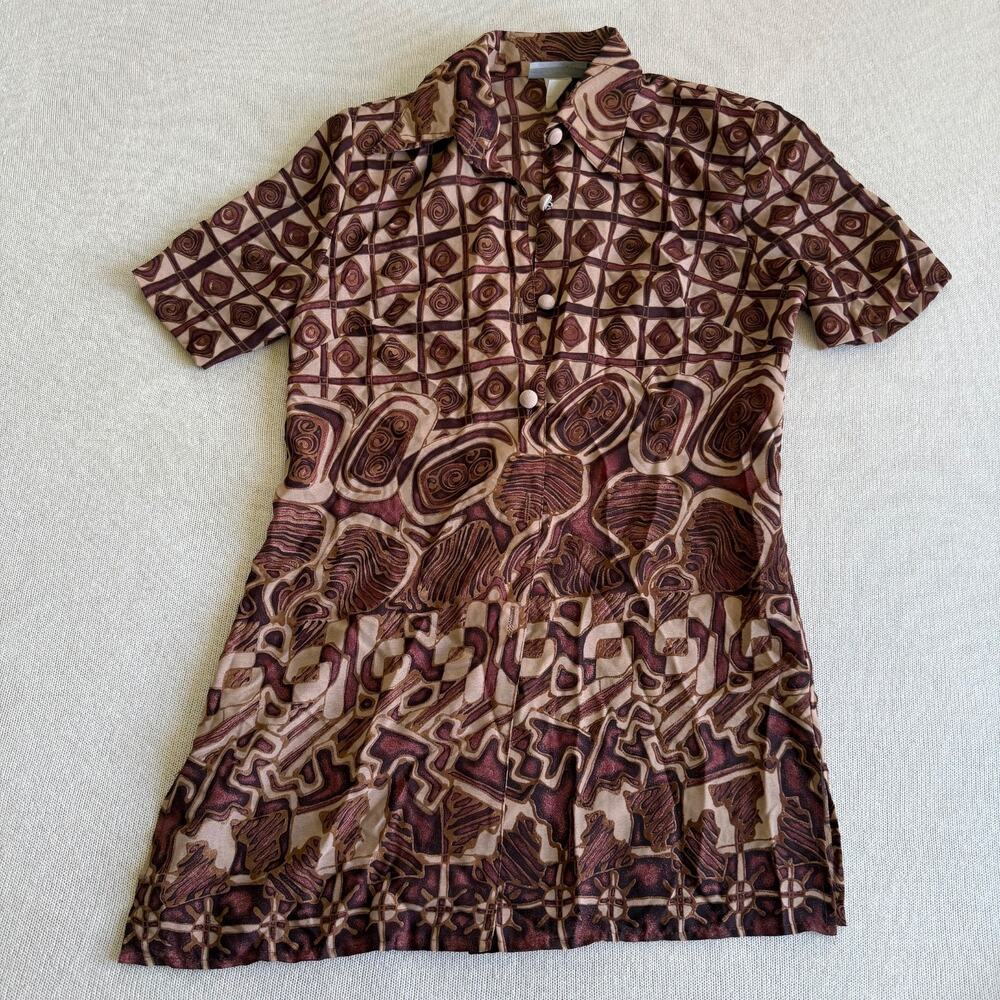 VTG 70s Swirl Geometric Mod Dress Top Shirt Handmade Style F 2000 Medium